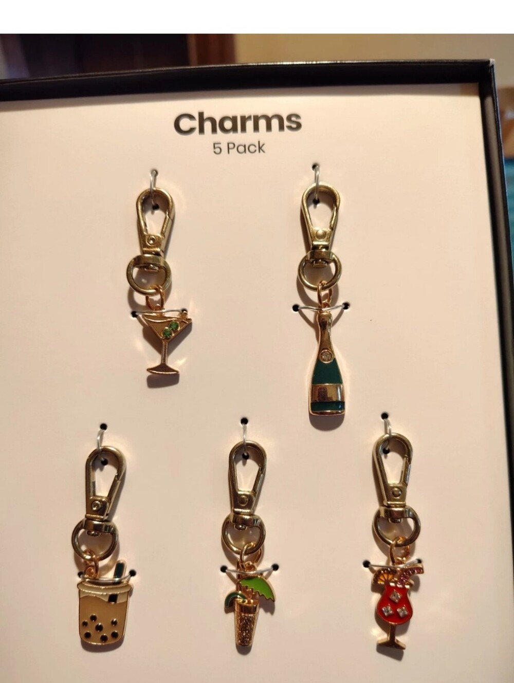 5-Pack Gold Tone Cocktail & Beverage Charms